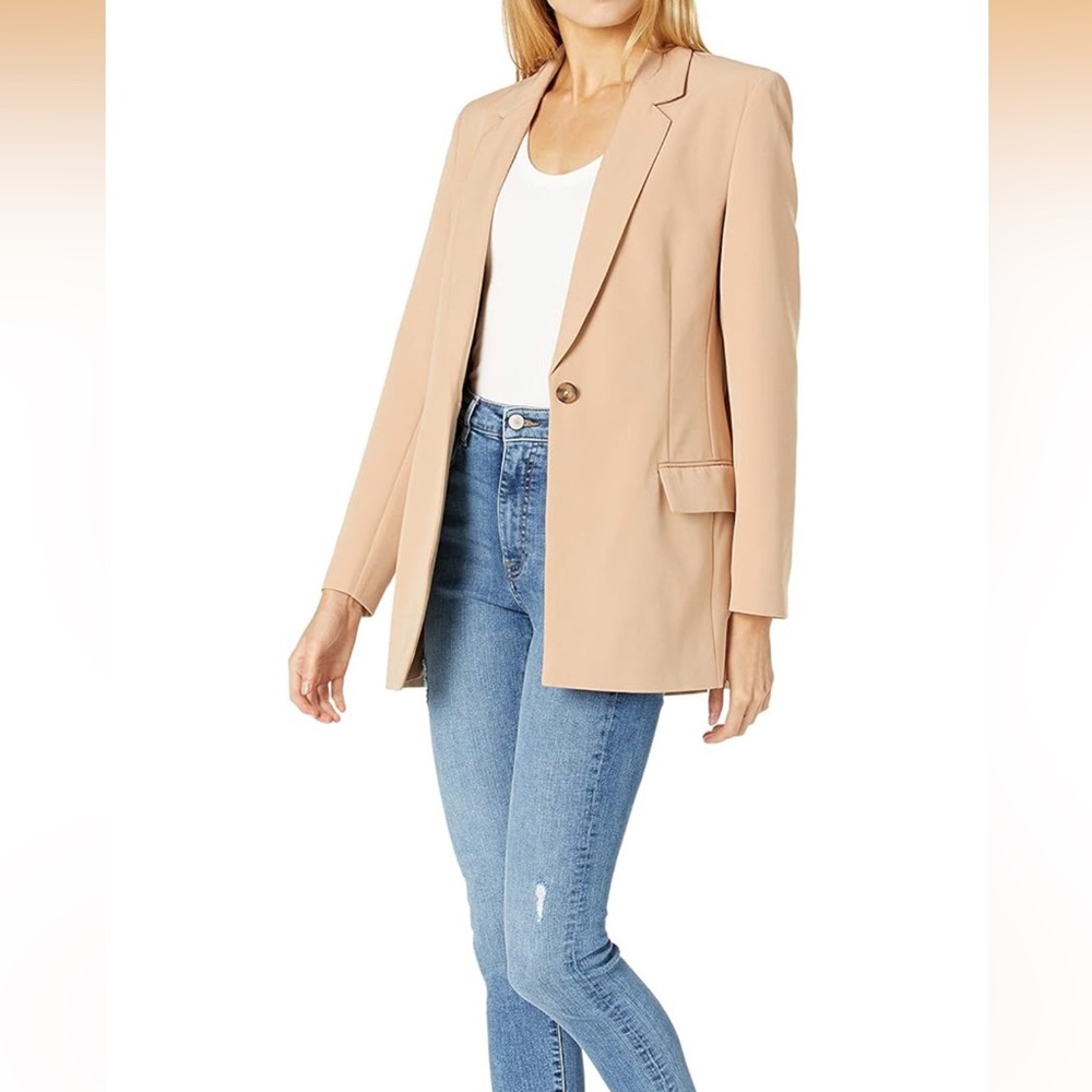 NWT The Drop Blake Long Blazer Womens Size S Praline Tan One-Button Lined